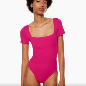 Babaton Fuchsia Square-Neck Short Sleeve Bodysuit